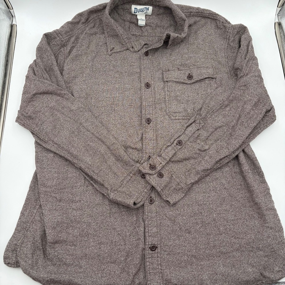 Duluth Trading Co Mens XL Relaxed Fit Brown Textured Cotton Button Down Shirt